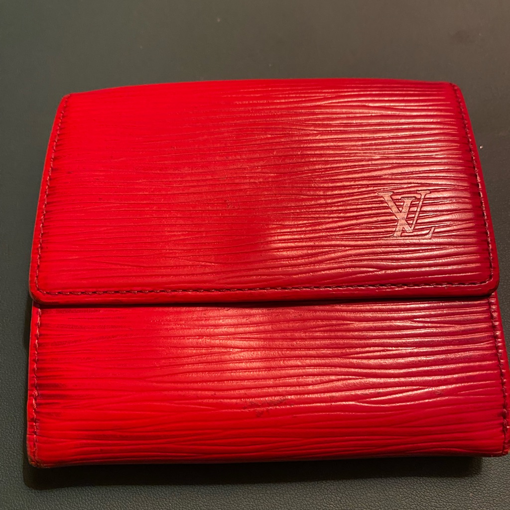 Authentic Louis Vuitton Red Epi Trifold Wallet In Excellent Preown Condition.